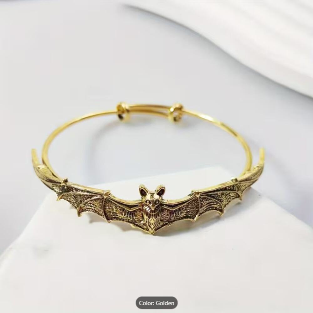 Gothic Silver Bat Bracelet – Adjustable Open Cuff Bangle, Vintage Bat Wing